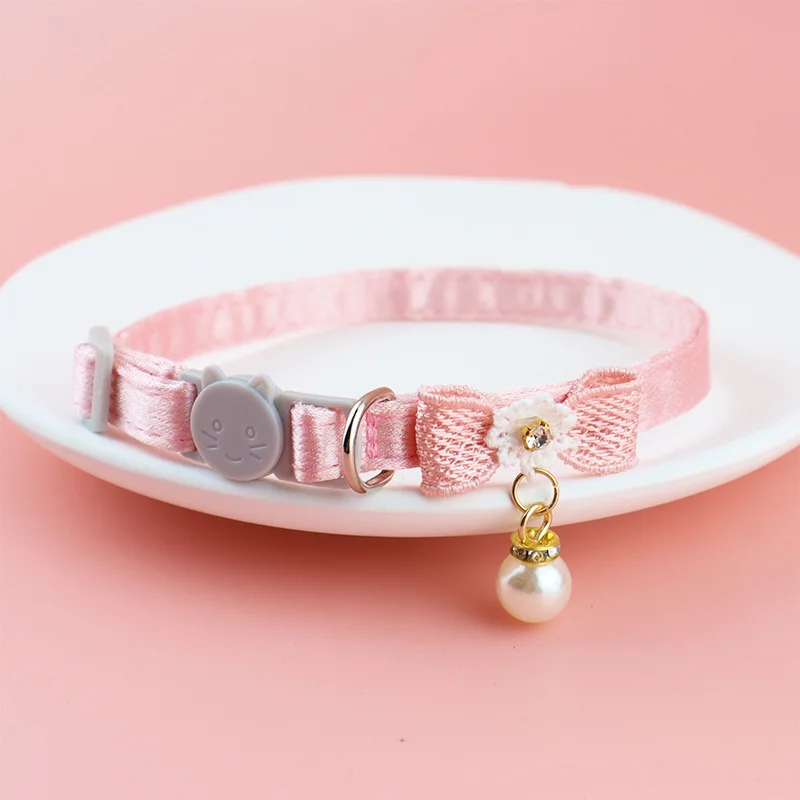 Pink Lace Cat Collar with Bell Adjustable Kitten Collar for Small Dogs & Cats