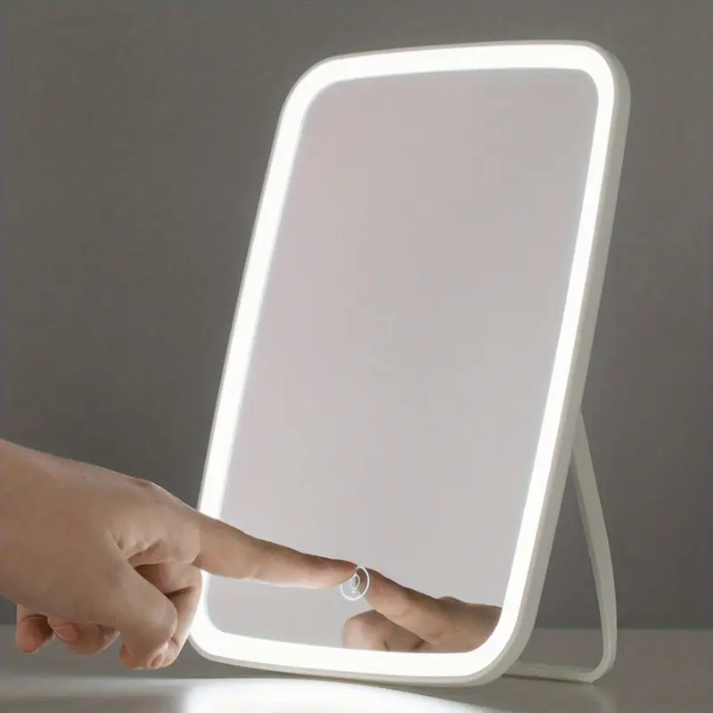 Portable LED Makeup Mirror with Stand, Color Lights, Folding Travel Makeup Mirror for Desk & On the Go