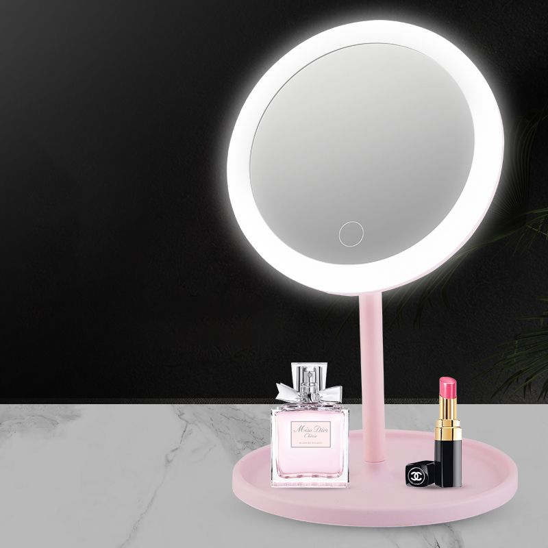 Portable Lighted Makeup Mirror with Touch LED Lights & Storage Tray Travel Vanity Mirror