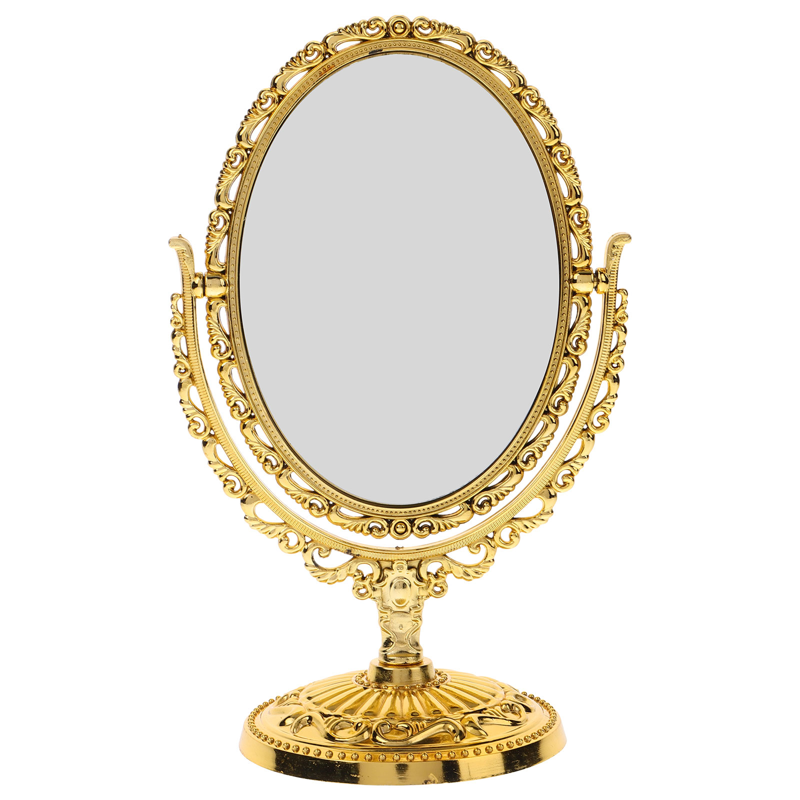 Vintage Rotating Vanity Mirror Double Sided Oval Desktop Makeup Mirror with Elegant Gold Frame