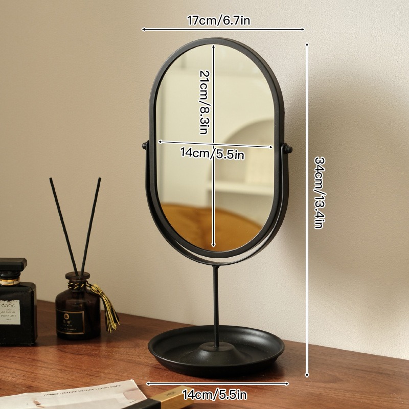 Modern Vanity Mirror with 360° Rotation Oval Tabletop Makeup Mirror for Bedroom, Bathroom & Vanity Desk