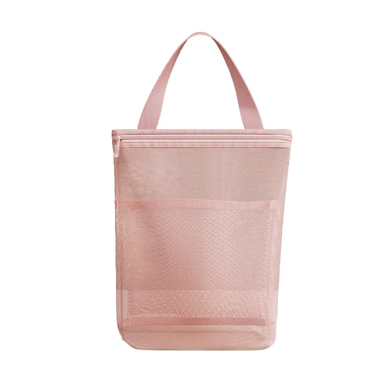 Portable Mesh Toiletry Bag with Handle Foldable Travel Cosmetic Organizer and Makeup Storage Pouch