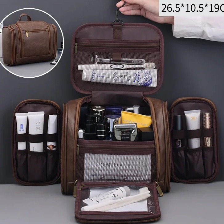 Large Capacity PU Leather Makeup Bag Waterproof Travel Cosmetic Organizer and Toiletry Pouch