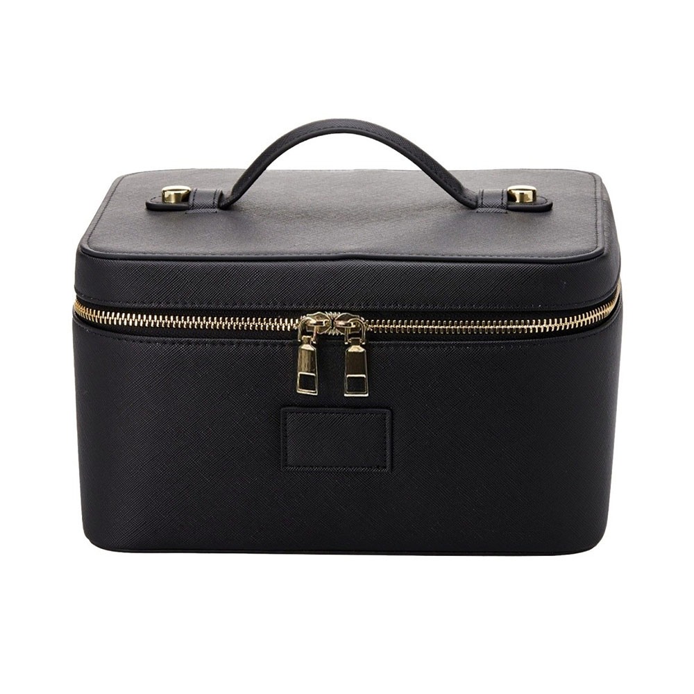 Large Capacity Travel Makeup Bag with Removable Divider Waterproof PU Leather Cosmetic Organizer