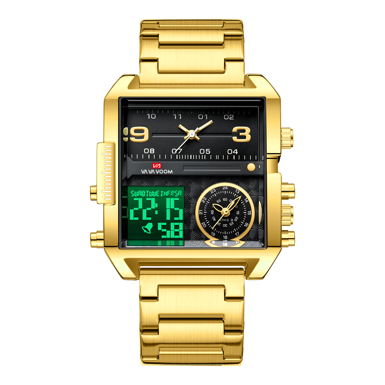 Luxury Gold LED Quartz Watch for Men with Stainless Steel Mesh Band