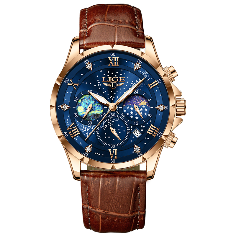 Luxury Men's Genuine Leather Quartz Watch with Luminous Hands and Date