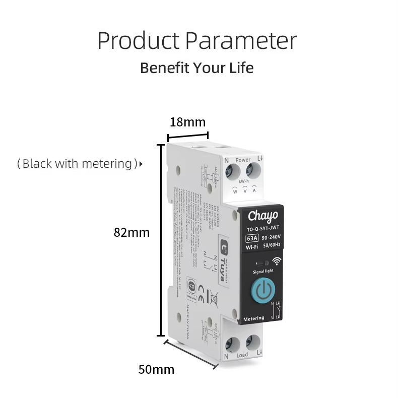 Smart WiFi Circuit Breaker 63A with Power Metering Remote Control and DIN Rail Mount
