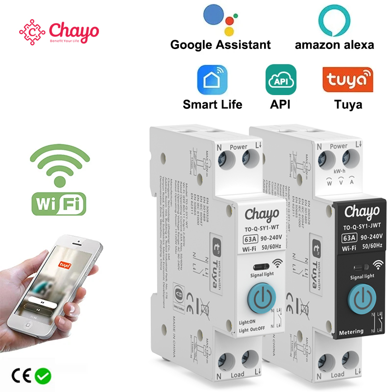Tuya WiFi Smart Circuit Breaker 63A DIN Rail Switch with Remote Control and Power Metering