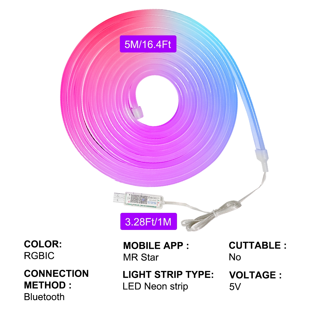 Lumi Flow Smart RGBIC Neon LED Strip Light with Music Sync and Voice Control