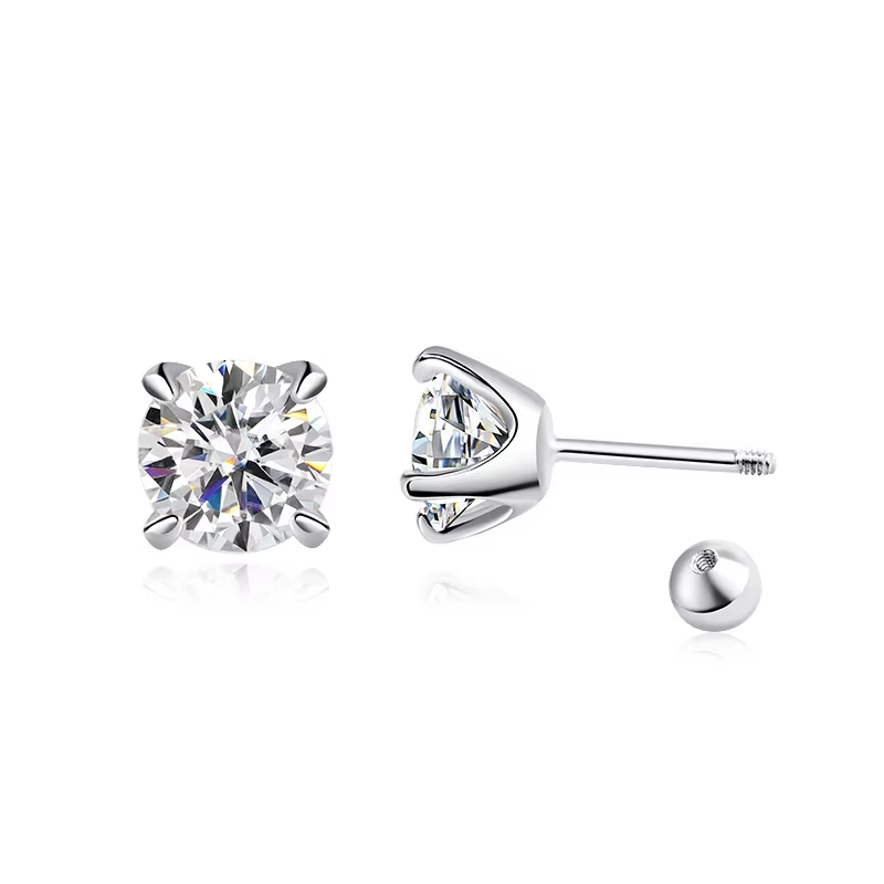 D Color VVS1 Moissanite Stud Earrings in 925 Sterling Silver 0.5CT 1CT 2CT