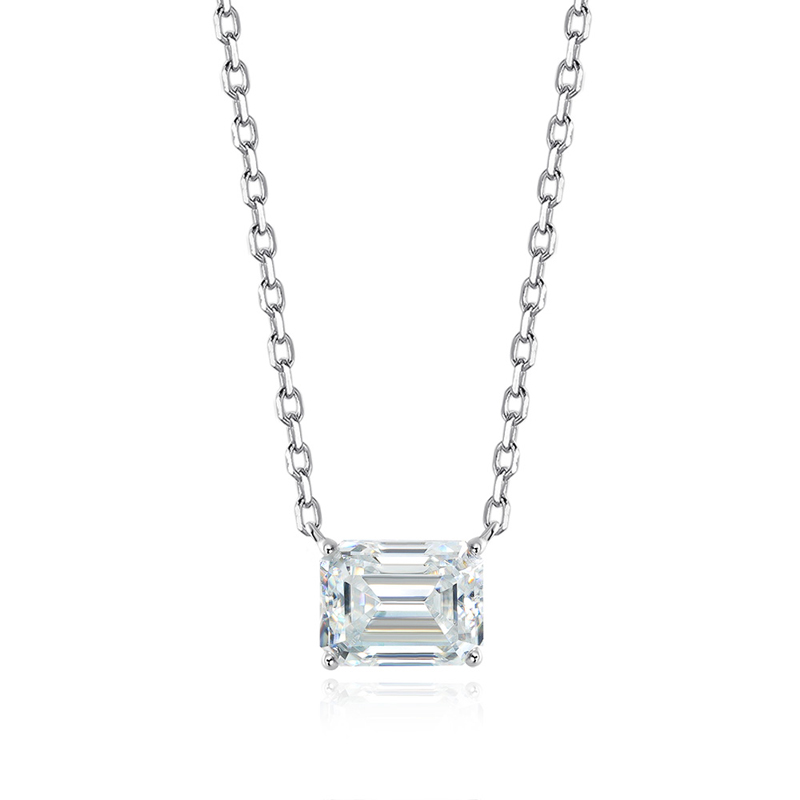 Emerald Cut Moissanite Solitaire Necklace 1CT to 3CT Sterling Silver