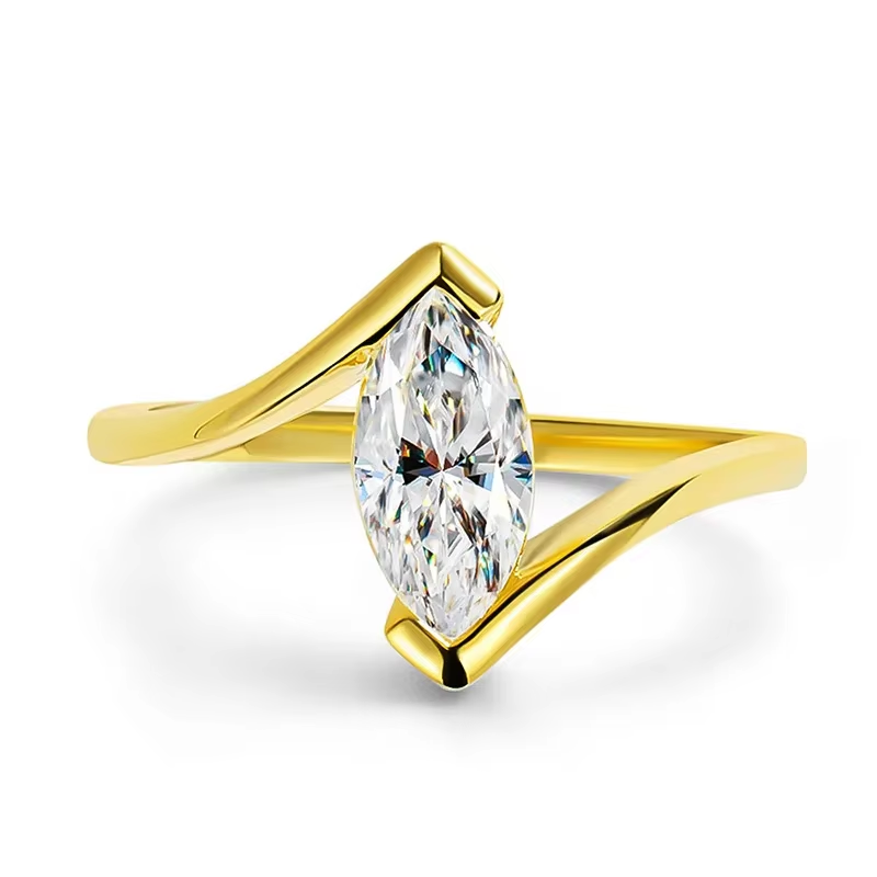 1CT Marquise Moissanite Engagement Ring in 925 Sterling Silver