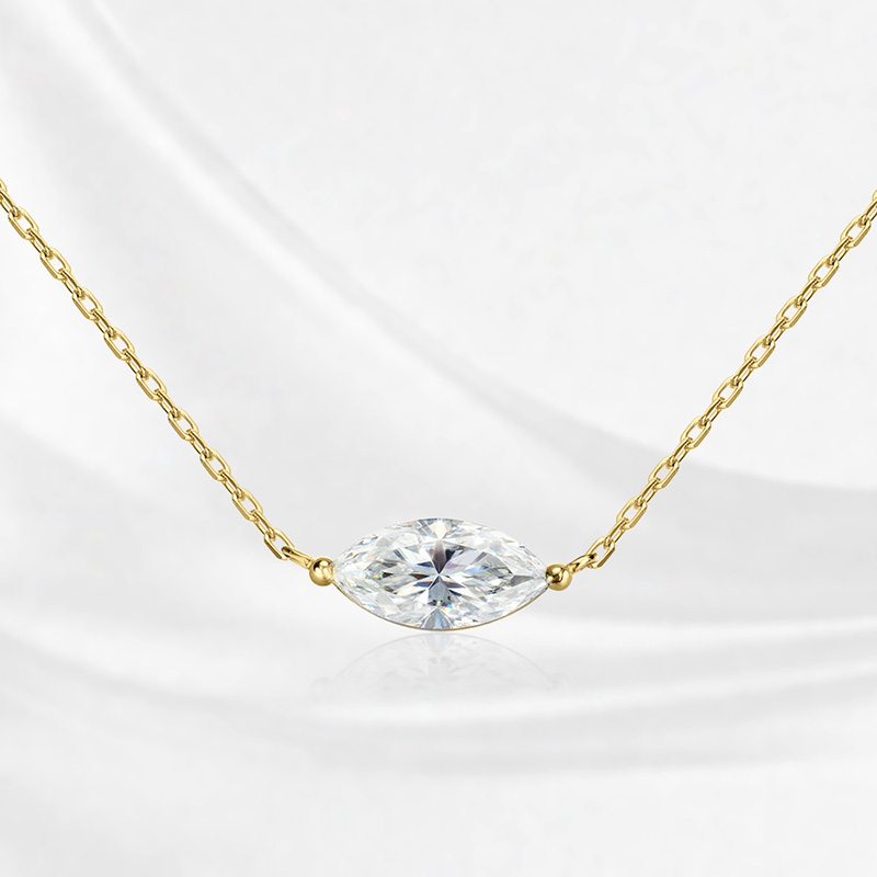Marquise Cut Moissanite Necklace 925 Sterling Silver Gemstone Pendant for Women