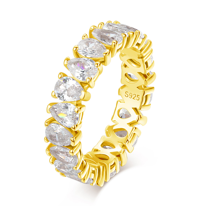Pear Cut Moissanite Eternity Ring 925 Sterling Silver Wedding Band