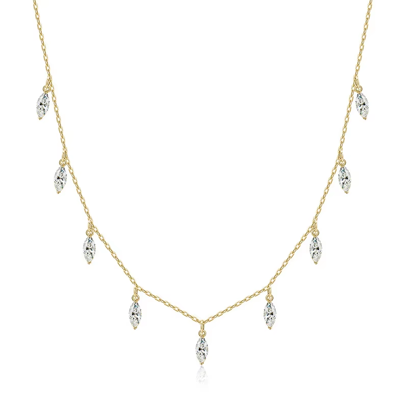 Marquise Moissanite Necklace 925 Sterling Silver Nine Stone Pendant for Women
