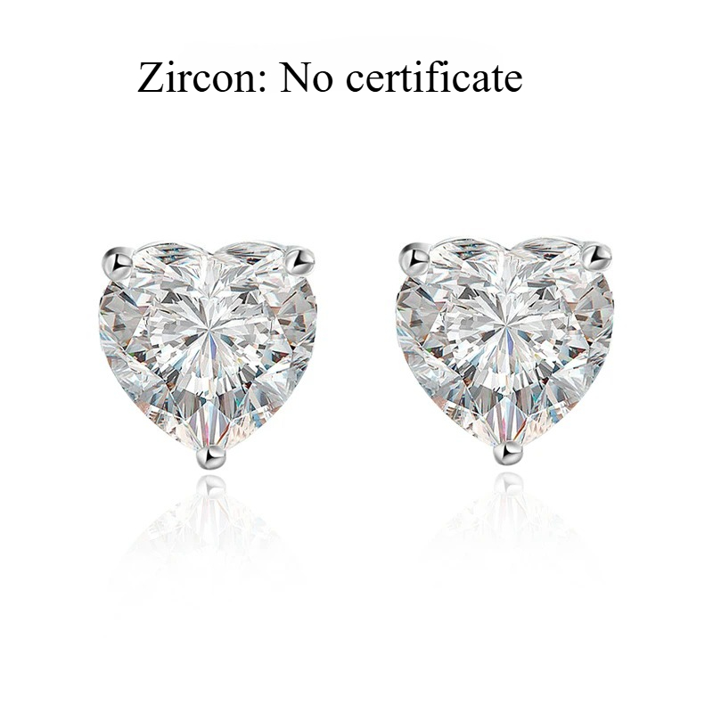 Heart Cut Moissanite Stud Earrings in S925 Sterling Silver 1CT 2CT 4CT