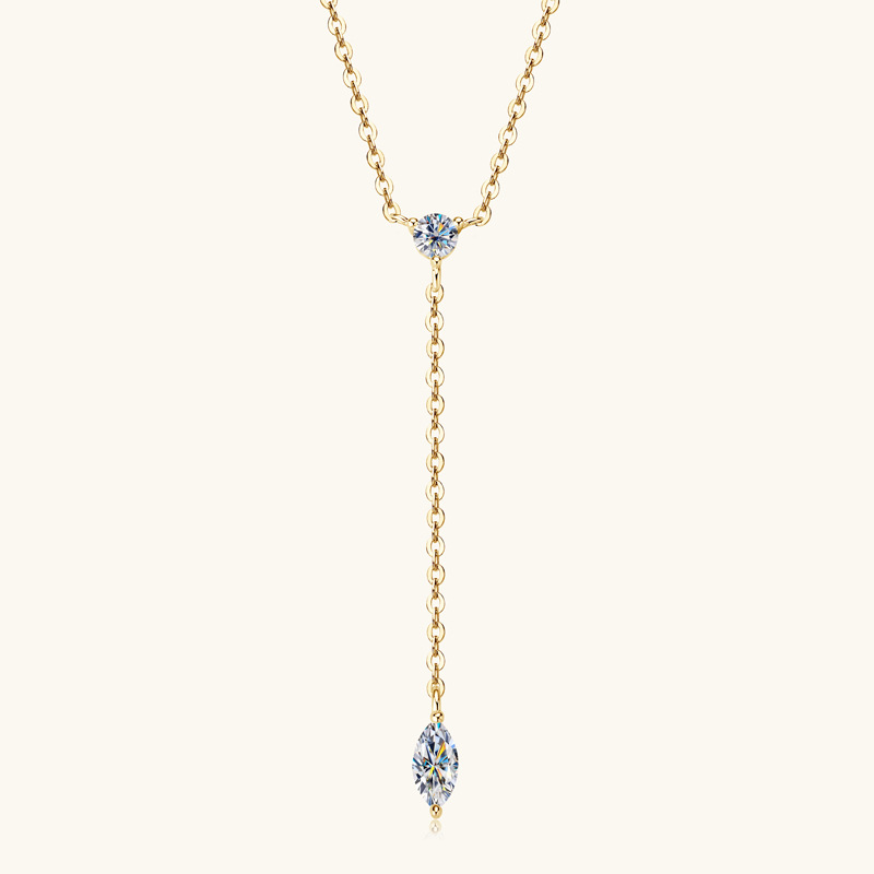 Marquise Moissanite Y Drop Necklace 925 Sterling Silver D Color Pendant
