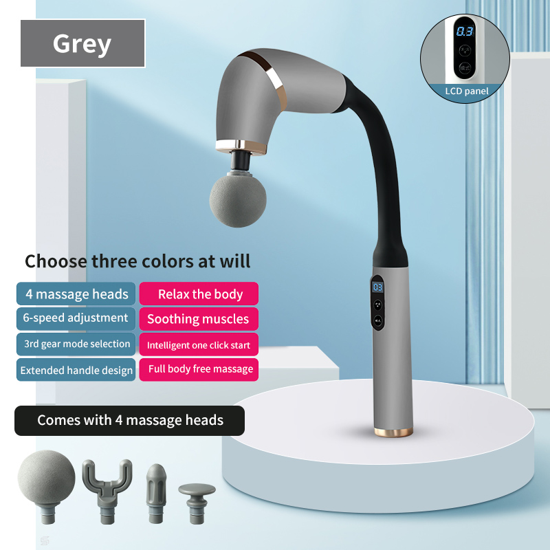 Extended Handle Deep Tissue Massage Gun with U Shaped Back Massager and 4 Massage Heads