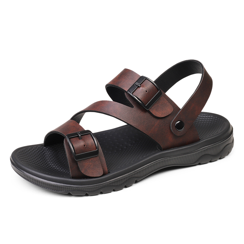 Men's Breathable PU Leather Summer Sandals Non Slip Outdoor Beach Shoes