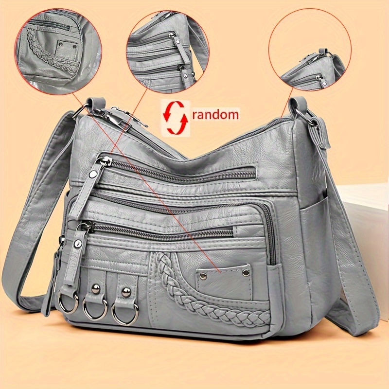 Vintage PU Leather Crossbody Bag Multi Pocket Shoulder Purse for Women