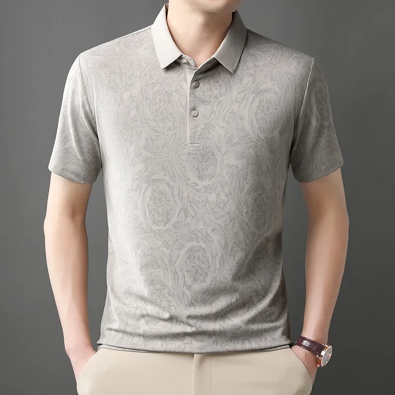 Men's Business Casual Polo Shirt Breathable Short Sleeve Solid Color Top,