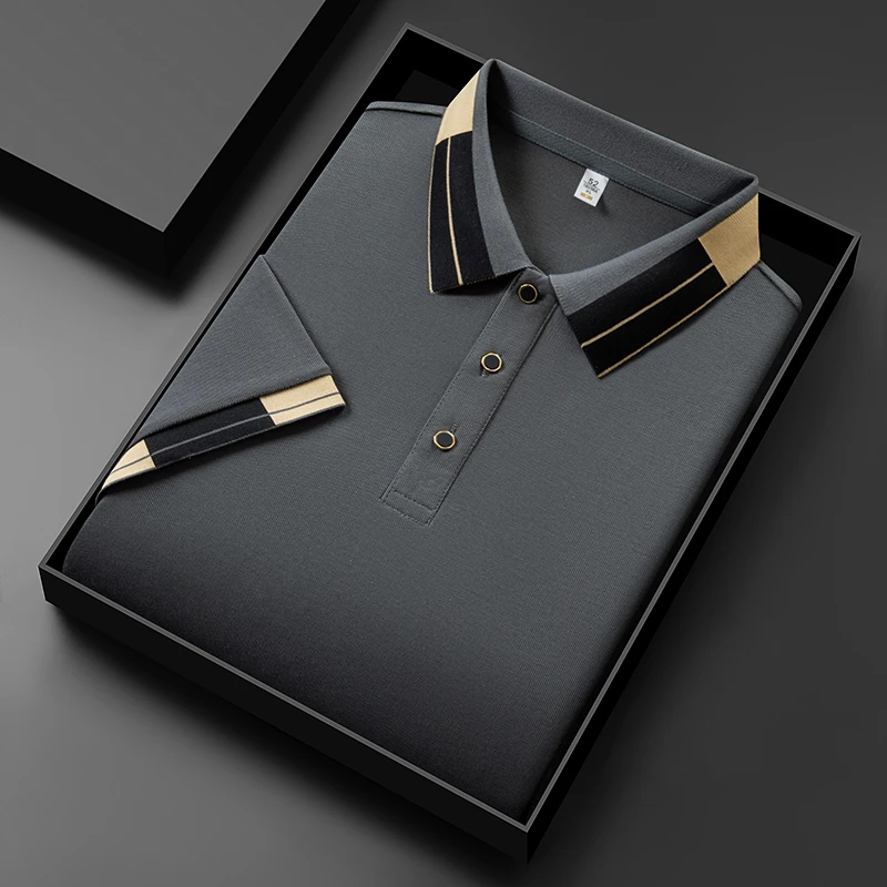 Men's Business Casual Short Sleeve Polo Shirt Breathable Solid Color Top