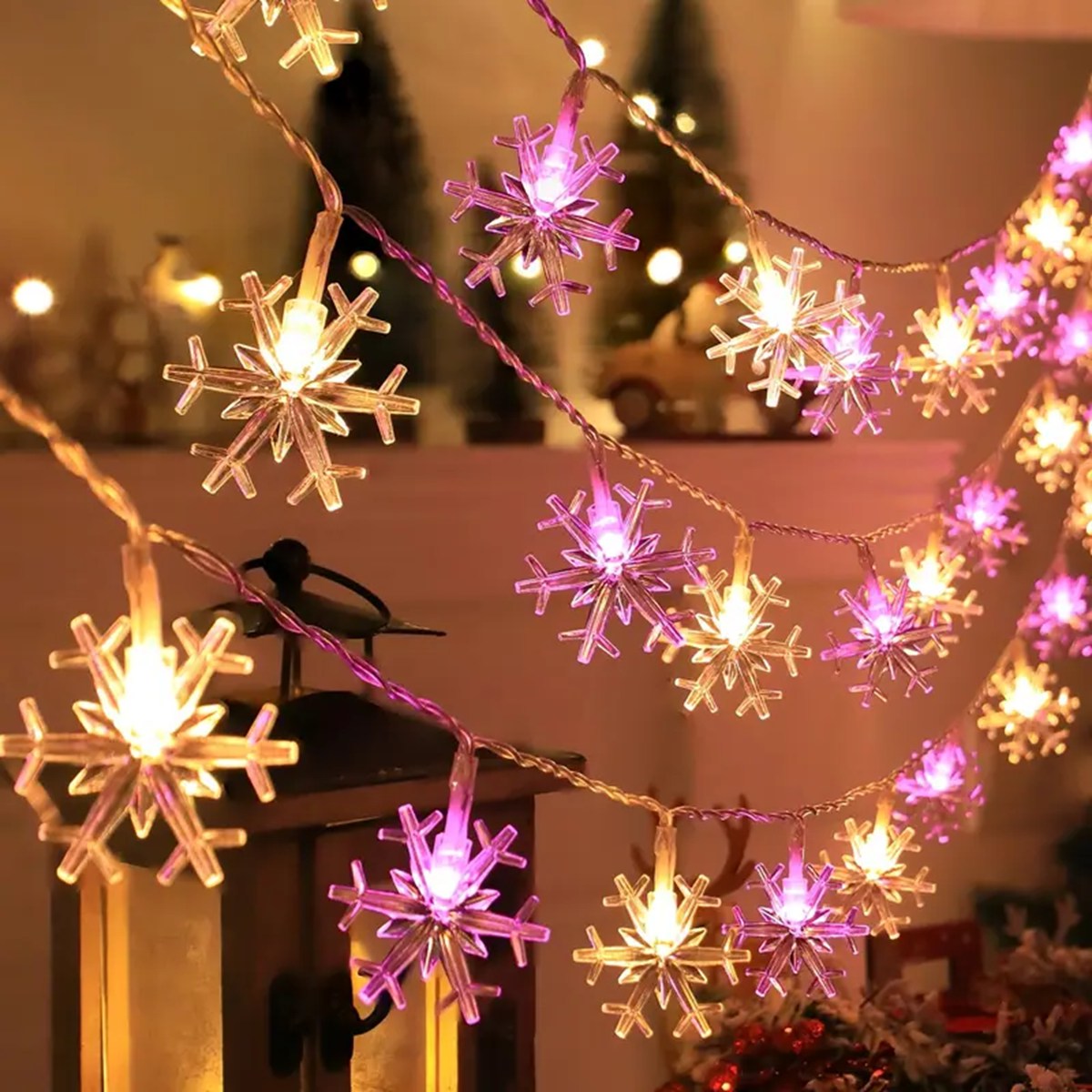 LED Christmas Snowflake String Lights Indoor Outdoor Holiday Fairy Lights