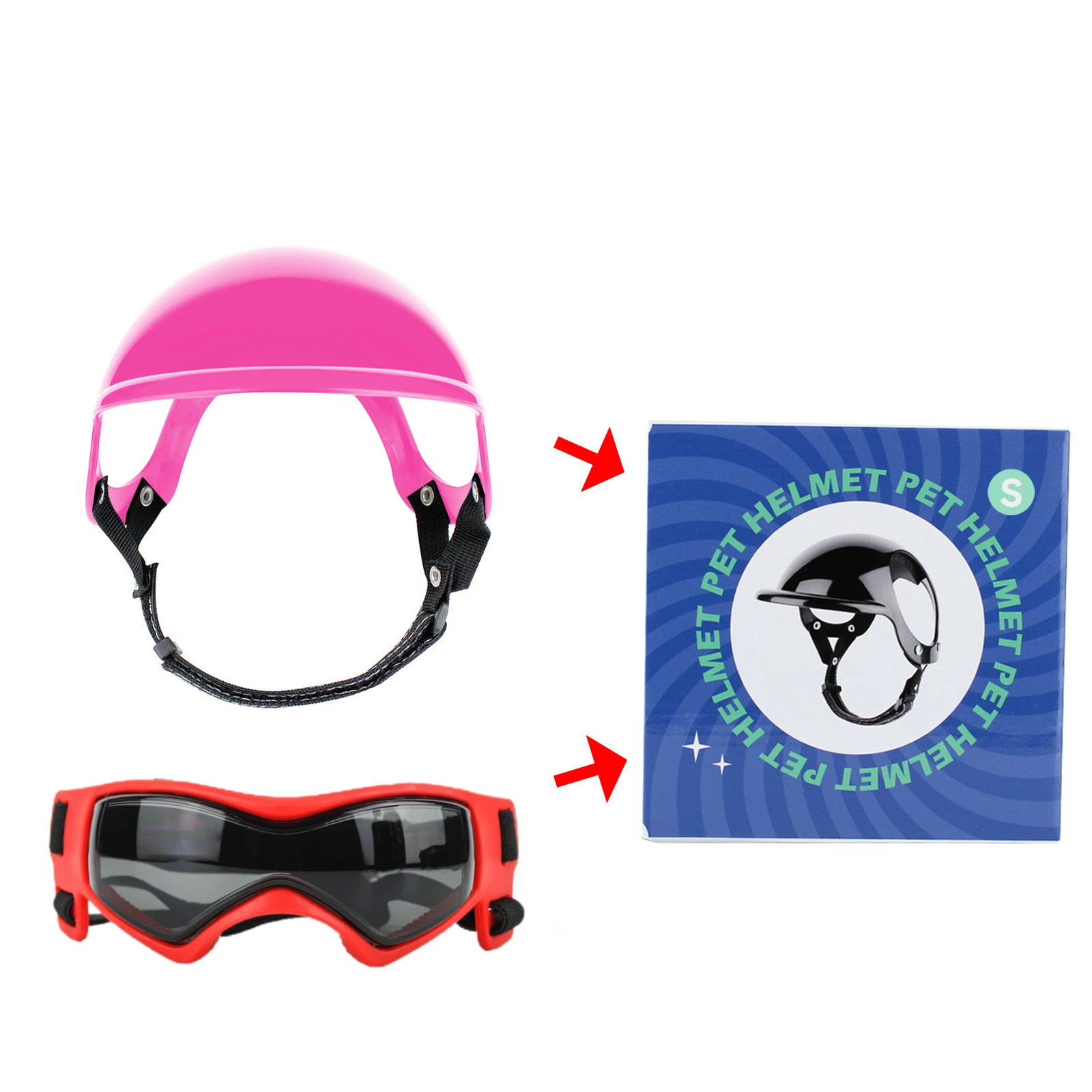 Dog Helmet and Dog Goggles Adjustable Motorcycle Riding Set for Small Dogs