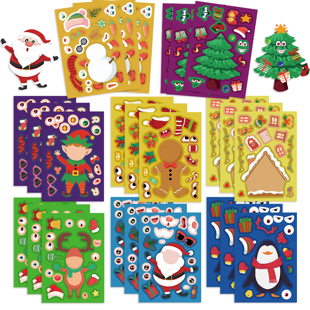 8Pcs Christmas Snowman Stickers Make a Face Puzzle Craft for Kids