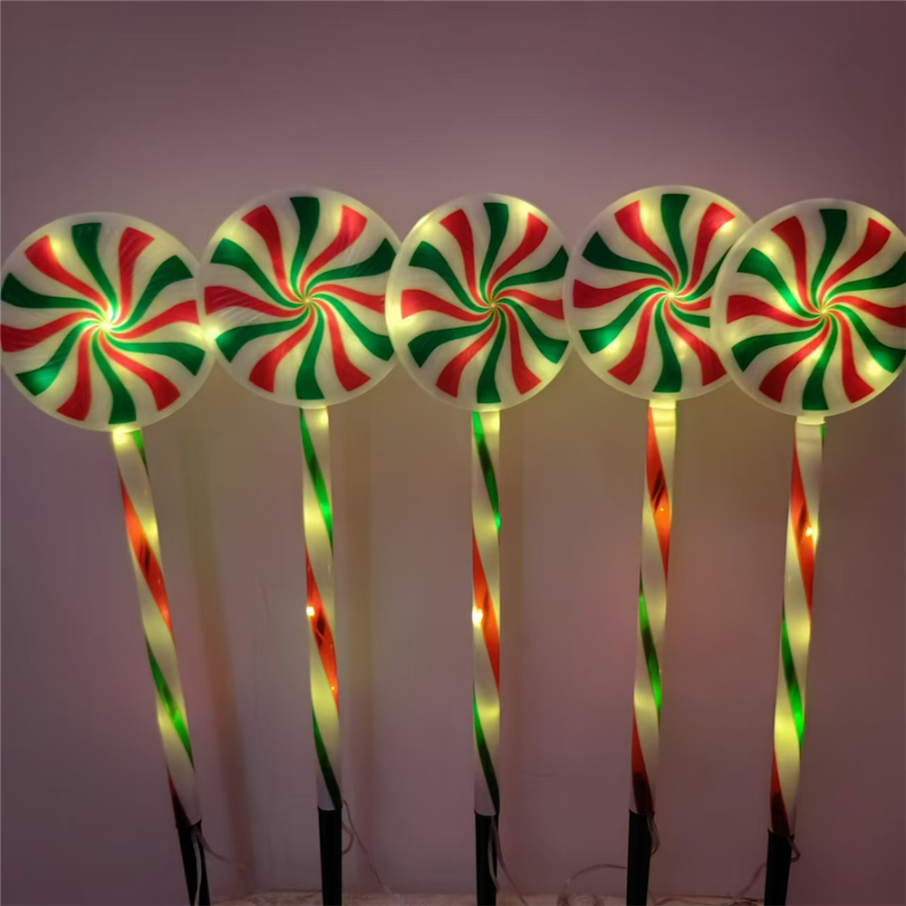 5PC Solar Christmas Candy Cane Pathway Lights Waterproof Outdoor Holiday Yard Decor