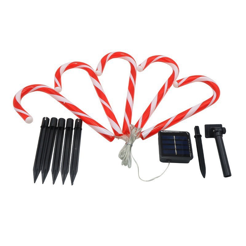 Solar Candy Cane Christmas Pathway Lights 5 Piece Warm White Outdoor Holiday Decor