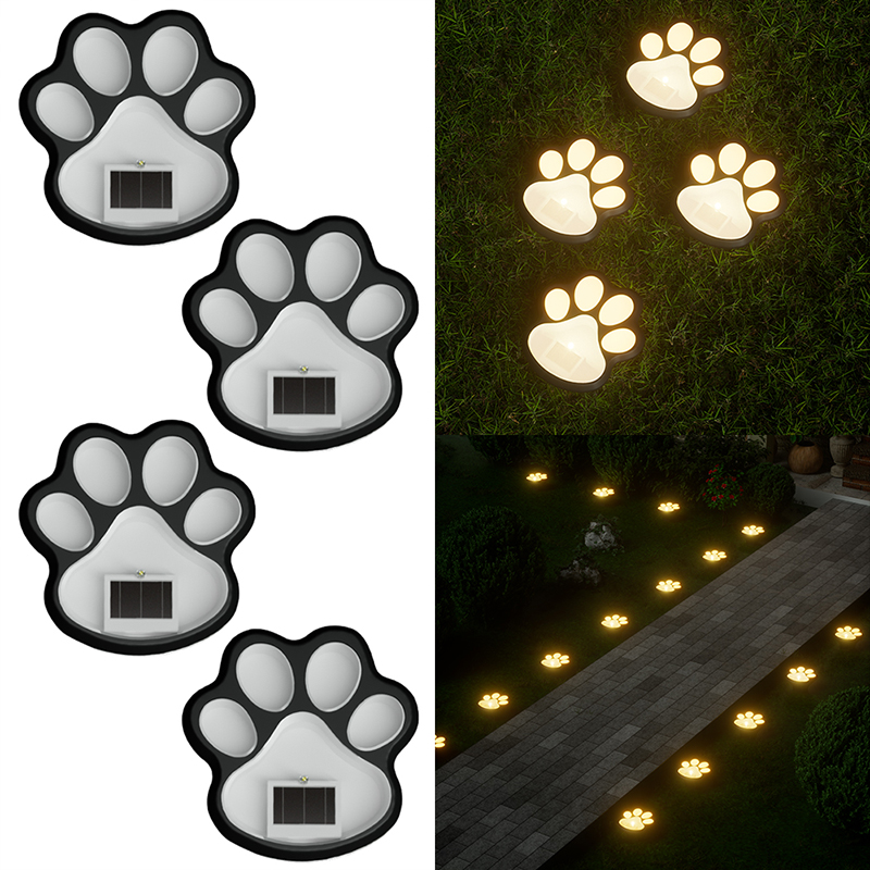 4 Piece Dog Paw Solar Lights Automatic LED Garden Pathway Lights