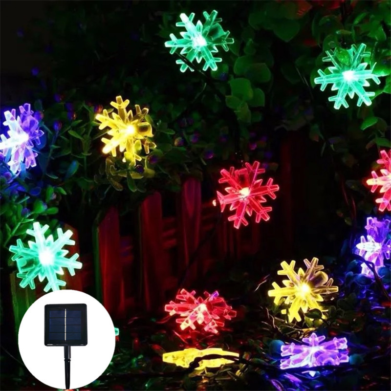 Solar Snowflake String Lights LED Outdoor Christmas Garden Fairy Lights