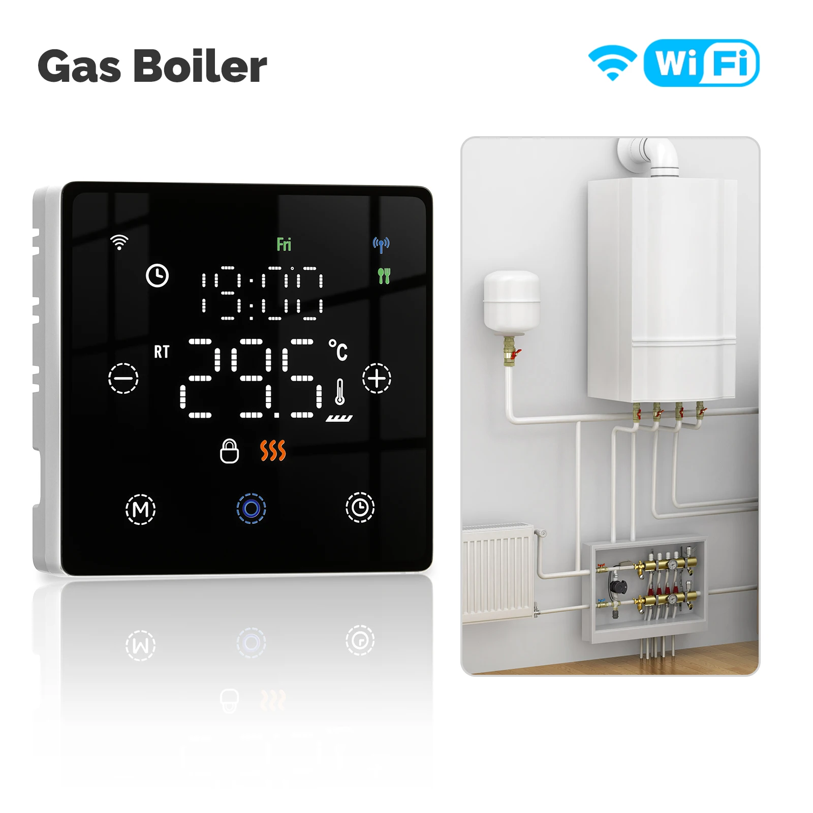 Smart WiFi ZigBee Gas Boiler Thermostat Battery Powered Tuya Heating Controller