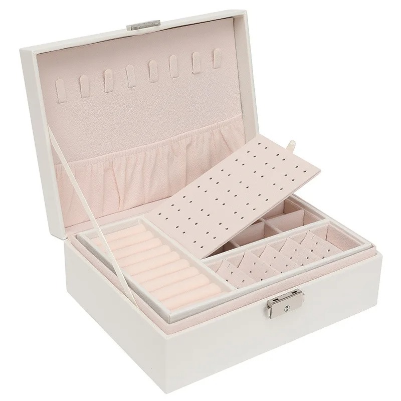 Double Layer Jewelry Box Lockable PU Leather Jewelry Organizer