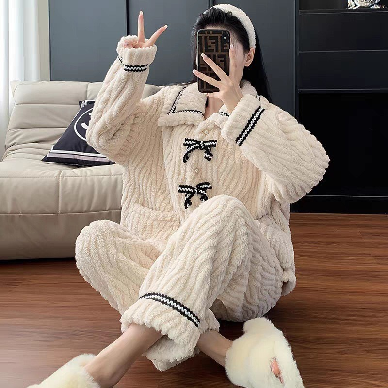 Women's Thick Cotton Winter Pajamas Full Length Knit Sleepwear