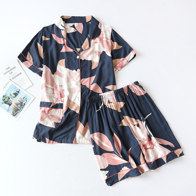Women's Viscose Pajama Set Long Sleeve Floral Sleepwear with Full Length Pants