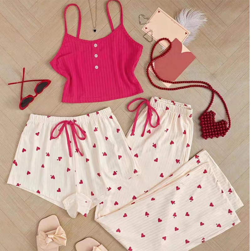 Womens Floral Pajama Set Three Piece Sleeveless Knit Sleepwear