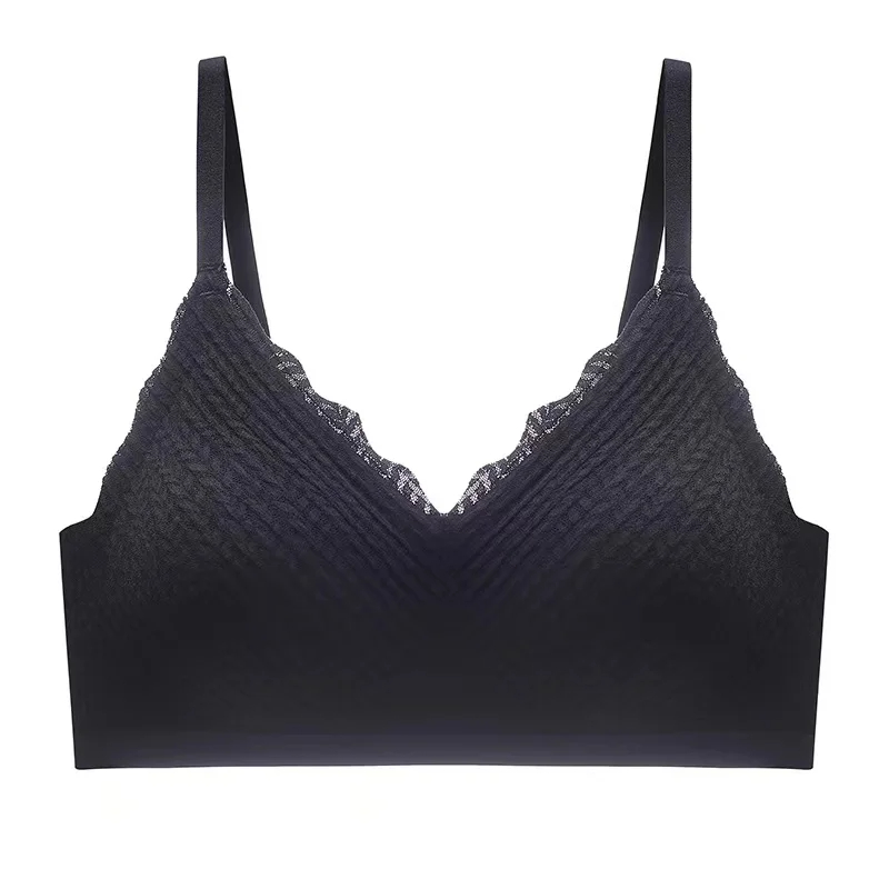 Womens Seamless Wireless Lace Bra with Thin 3/4 Cups and Adjustable Straps