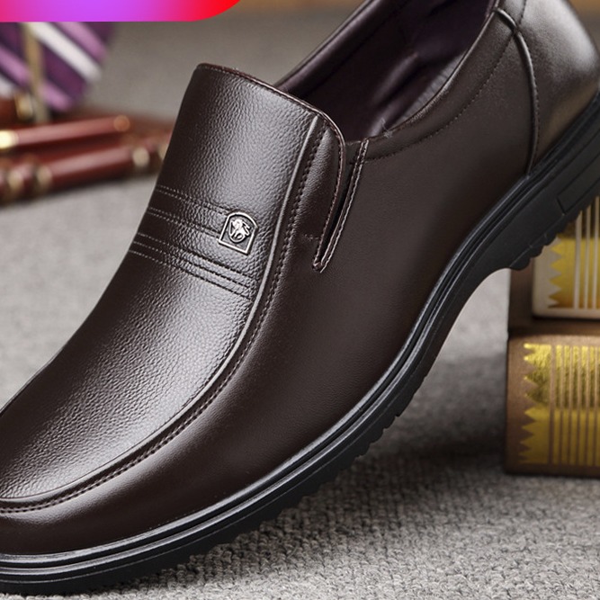 Men's Genuine Leather Slip-On Loafers with Rubber Outsole and Latex Insole
