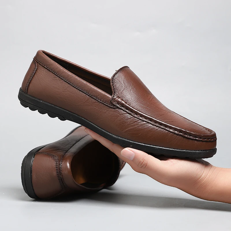 Men's Genuine Leather Loafers Breathable Slip On Driving Shoes