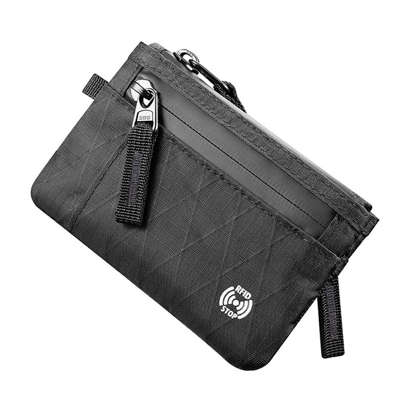 RFID Card Holder with Zipper Nylon Coin Purse and Carabiner