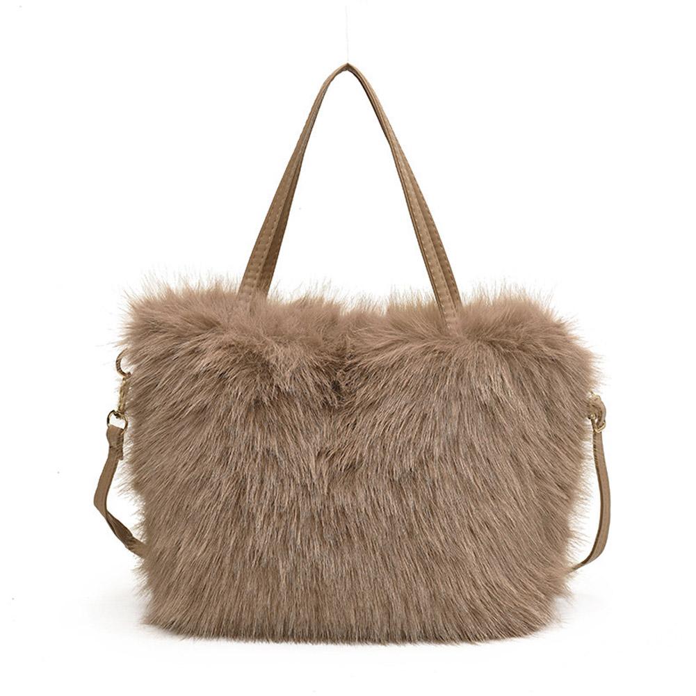 Women's Faux Fur Tote Bag – Plush Barrel-Shaped Winter Shoulder Handbag