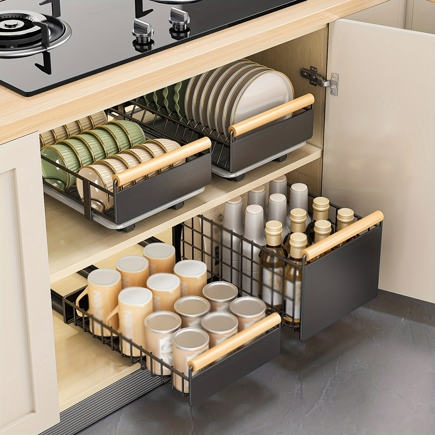 Pull-Out Dish Rack with Wooden Handle & Drain Tray | Inspire Uplift