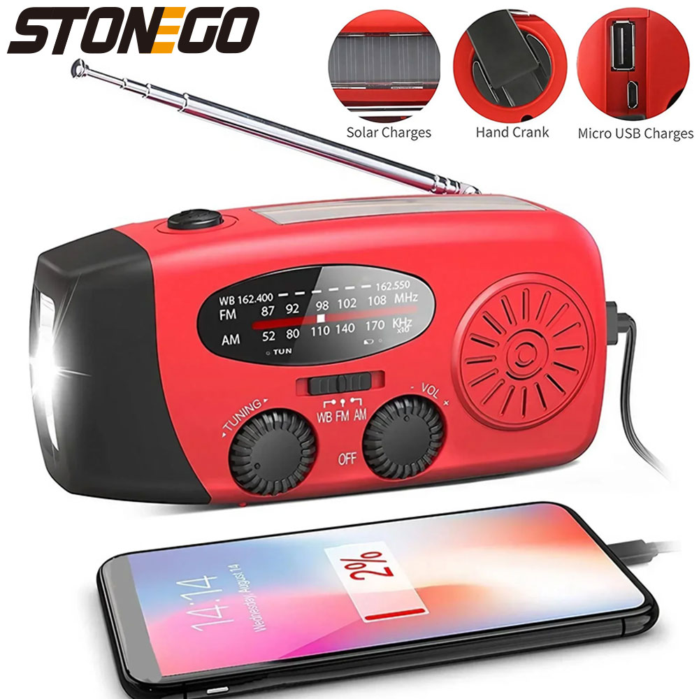 Multifunctional FM/AM/NOAA Radio with Hand-Crank Generator, Solar Mobile Phone Charging and LED for Outdoor Emergencies