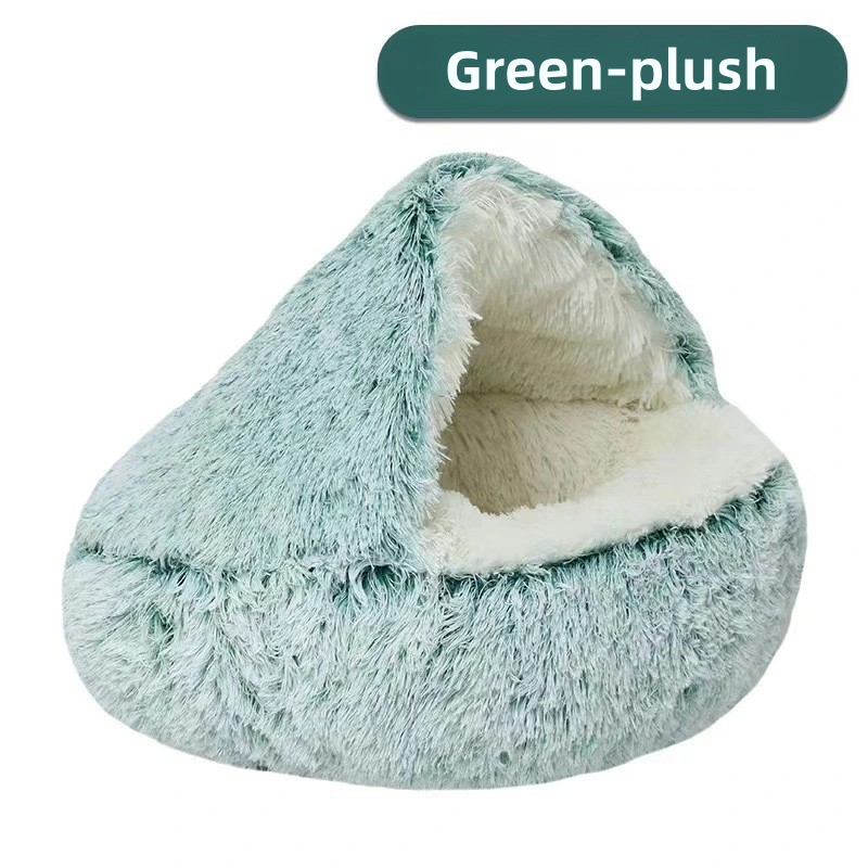Winter Plush Pet Bed, Semi Enclosed Cat & Dog Nest with Warm Comforter for Autumn/Winter