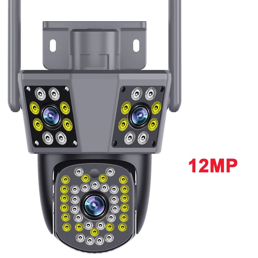 6K 12MP WiFi Surveillance Camera Outdoor, Triple Lens, Triple Screen, PTZ, Motion Detection, IP Security Camera