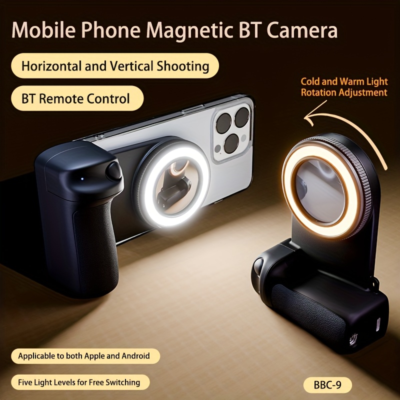 MagSafe Smartphone Camera Shutter Grip Bluetooth Selfie Handle Stabilizer with Fill Light for iPhone Android Photography