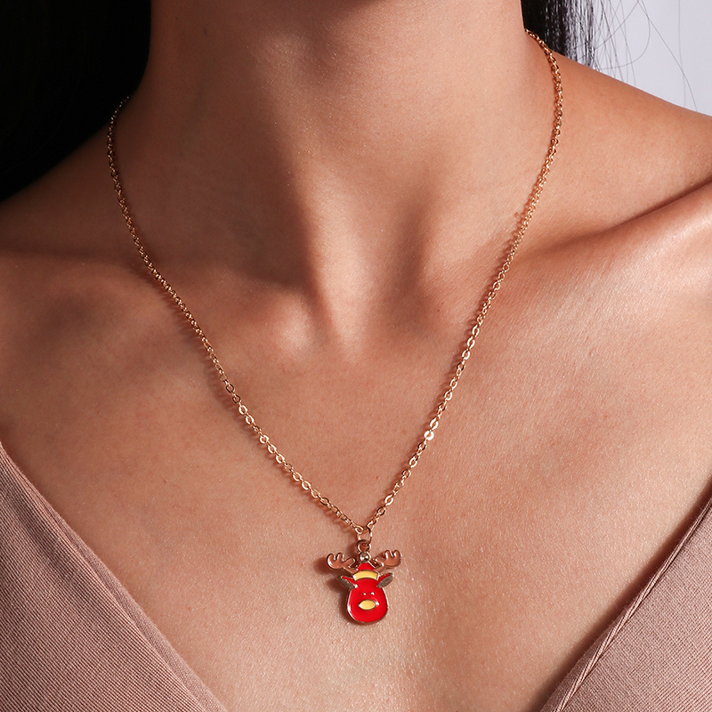 Cute Christmas Necklaces for Women Enamel Christmas Tree Santa Claus Bells Pendants Necklaces Girls Party Holiday Jewelry Gifts