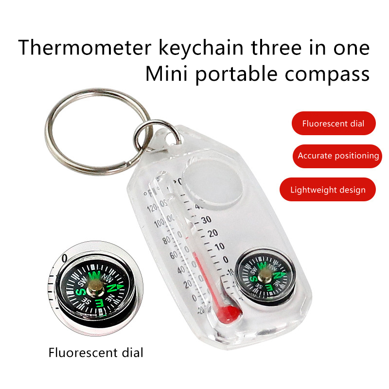Mini Compass Keychain with Thermometer Portable Survival Compass Keyring for Outdoor Navigation